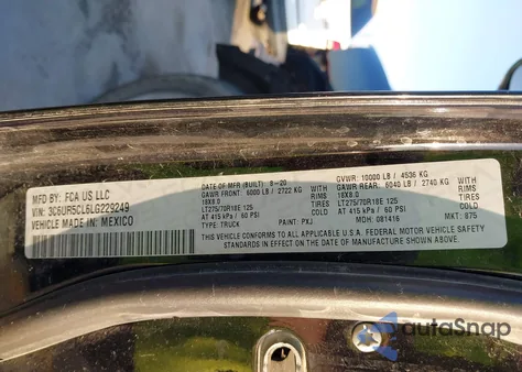 2020 Ram 2500 Tradesman 4X4 6'4 Box z USA, uszkodzony, nr VIN 3C6UR5CL6LG229249